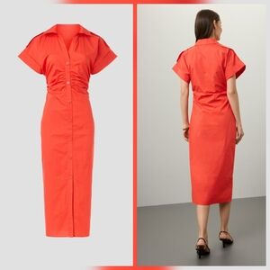 Saunders Red Ruched Shirt Casual Dress Short Sleeves Collared Size 4